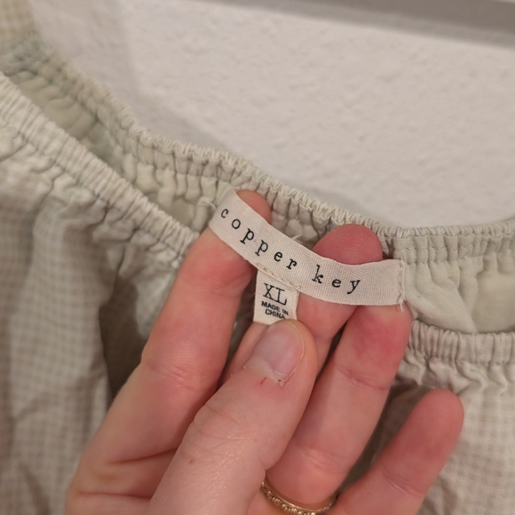 Muted Green Puff Sleeve Gingham Cotton Crop XL - Picture 3 of 5